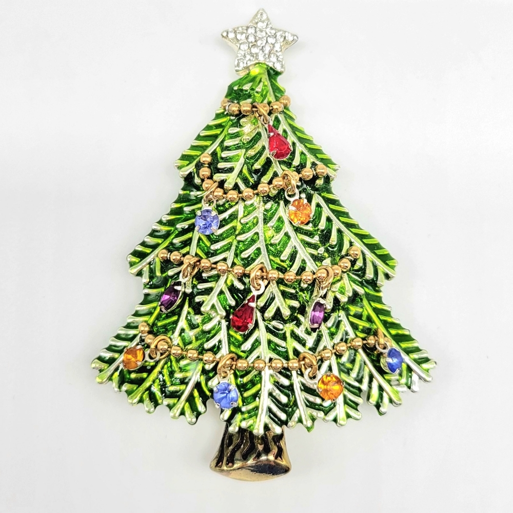 Vintage Avon Collector's Edition 2008 Christmas Tree Brooch with Rhinestones